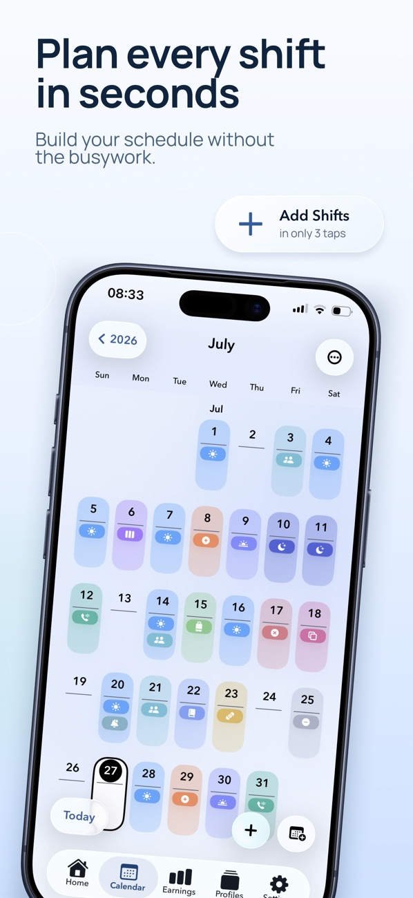 My Work Shift Planner showing a monthly shift calendar