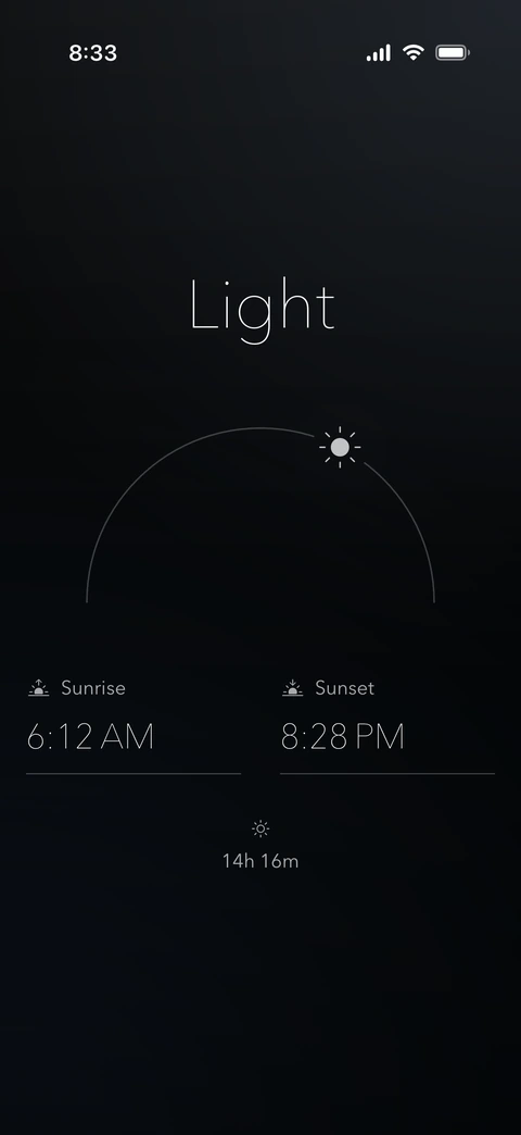 Sunrise, sunset, and the sun's position on Viento's Light page